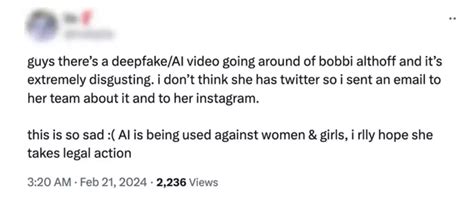 watch bobbi althoff deep fake video|Bobbi Althoff responds after trending for deepfake “leaks”.